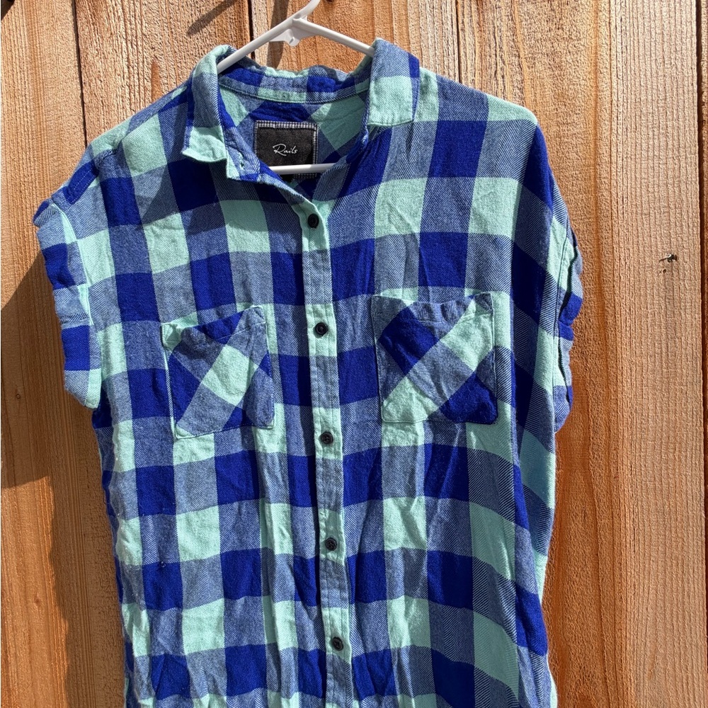 Rails Blue and Green Checkered Shirt
